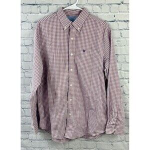 Y2K Chaps Mens LS Sustainable Easy Care Woven Shirt Pink/White Check Sz Large